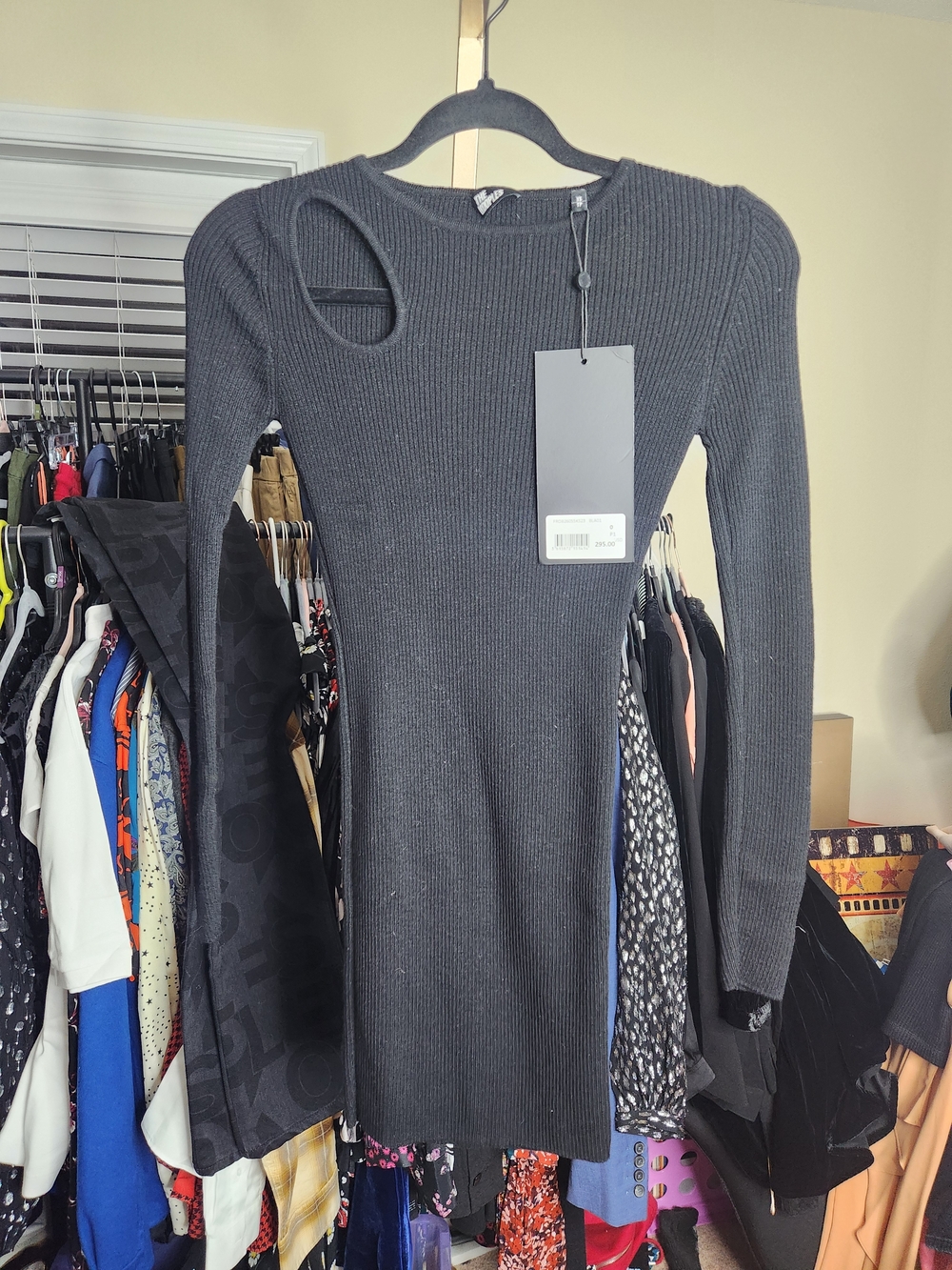 The Kooples Black Ribbed Long Sleeve Dress with Asymmetric Cutout